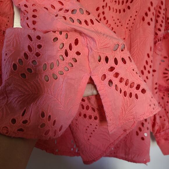 Kobi Halperin Winston Embroidered Eyelet Blouse Women’s S – Coral - Picture 11 of 11